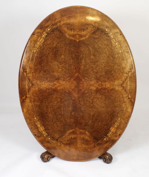fig 2. Antique Burr Walnut & Marquetry Oval Coffee Table Circa 1860 19th Century