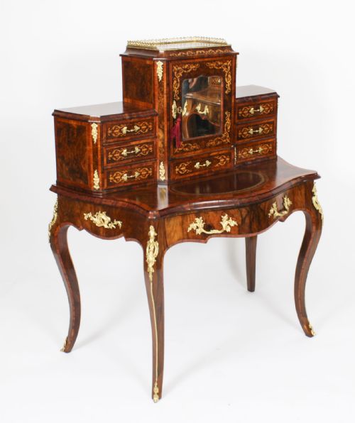 Antique Victorian Burr Walnut & Marquetry Bonheur Du Jour Desk 19th C
