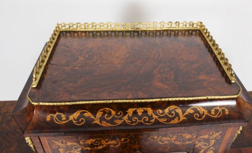 fig 2. Antique Victorian Burr Walnut & Marquetry Bonheur Du Jour Desk 19th C