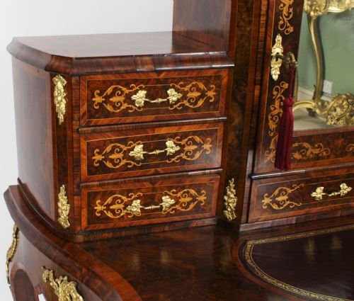 fig 4. Antique Victorian Burr Walnut & Marquetry Bonheur Du Jour Desk 19th C