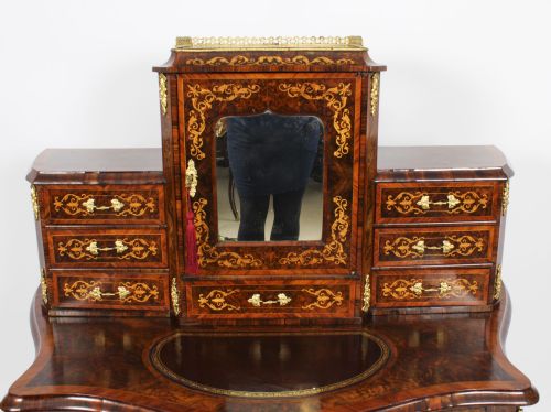 fig 5. Antique Victorian Burr Walnut & Marquetry Bonheur Du Jour Desk 19th C