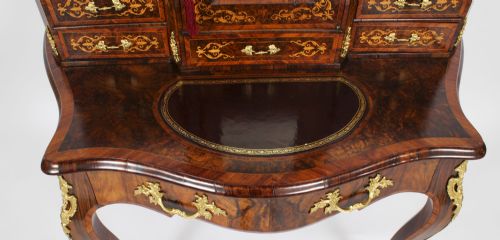 fig 7. Antique Victorian Burr Walnut & Marquetry Bonheur Du Jour Desk 19th C