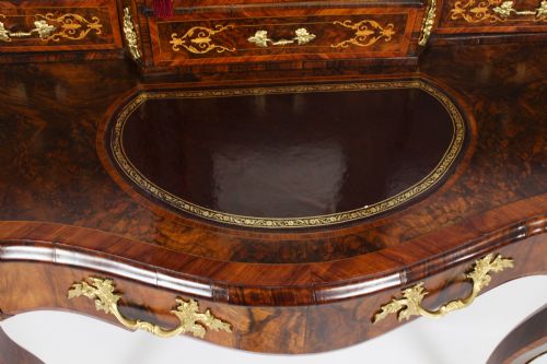 fig 8. Antique Victorian Burr Walnut & Marquetry Bonheur Du Jour Desk 19th C
