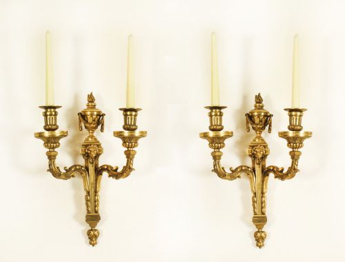Antique Pair Regency Revival Ormolu Wall Lights Appliques Mid 19th C
