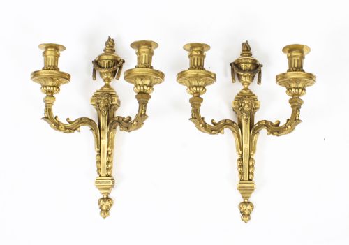 fig 1. Antique Pair Regency Revival Ormolu Wall Lights Appliques Mid 19th C