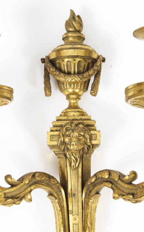 fig 4. Antique Pair Regency Revival Ormolu Wall Lights Appliques Mid 19th C