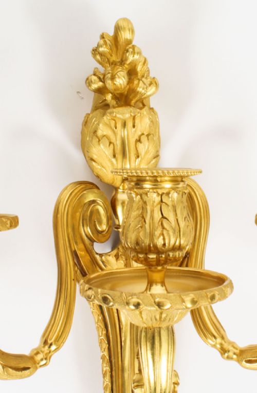 ANTIQUE ADAM REVIVAL PAIR DECORATIVE TRIPLE BRANCH WALL LIGHTS 19TH C - ADDITIONAL PHOTO 6