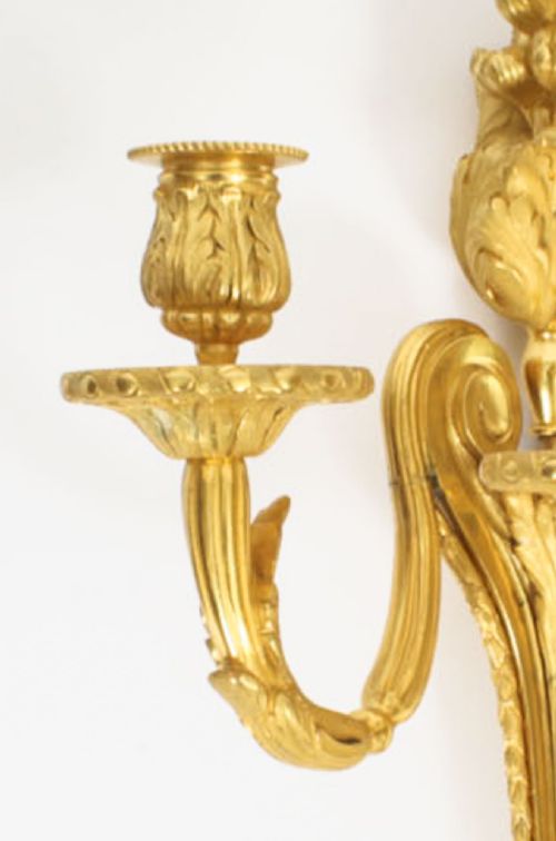 ANTIQUE ADAM REVIVAL PAIR DECORATIVE TRIPLE BRANCH WALL LIGHTS 19TH C - ADDITIONAL PHOTO 8