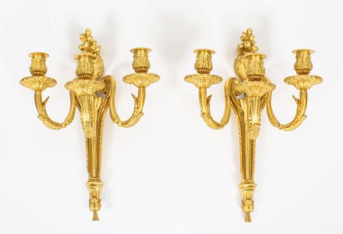 ANTIQUE ADAM REVIVAL PAIR DECORATIVE TRIPLE BRANCH WALL LIGHTS 19TH C - ADDITIONAL PHOTO 10