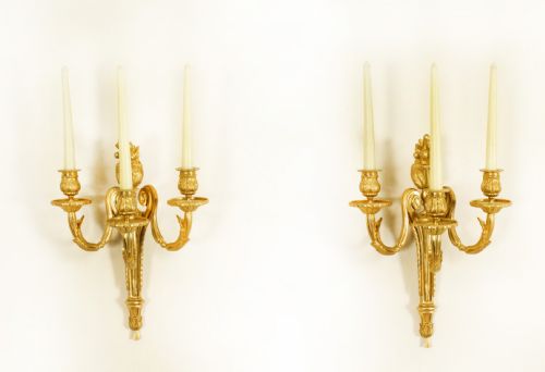 ANTIQUE ADAM REVIVAL PAIR DECORATIVE TRIPLE BRANCH WALL LIGHTS 19TH C - ADDITIONAL PHOTO 11