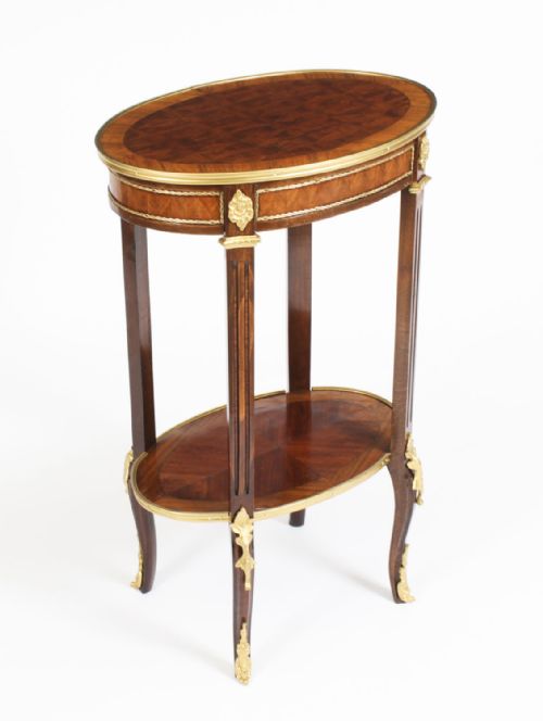 Antique French Walnut Parquetry Oval Occasional Side Table 19th C