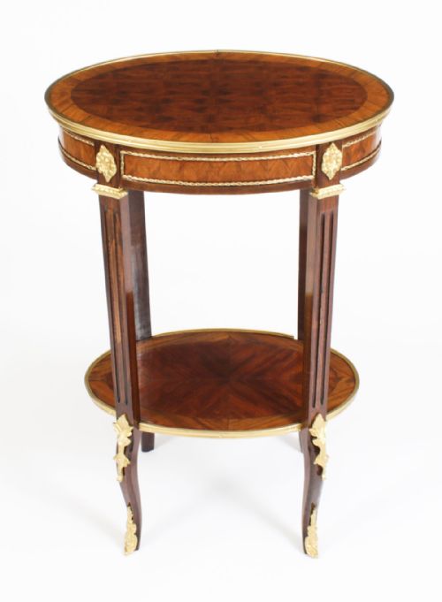 fig 1. Antique French Walnut Parquetry Oval Occasional Side Table 19th C