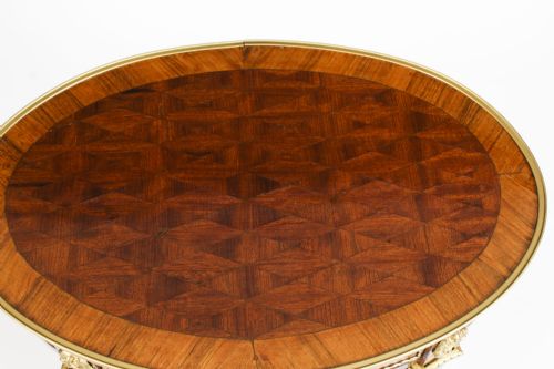 fig 3. Antique French Walnut Parquetry Oval Occasional Side Table 19th C
