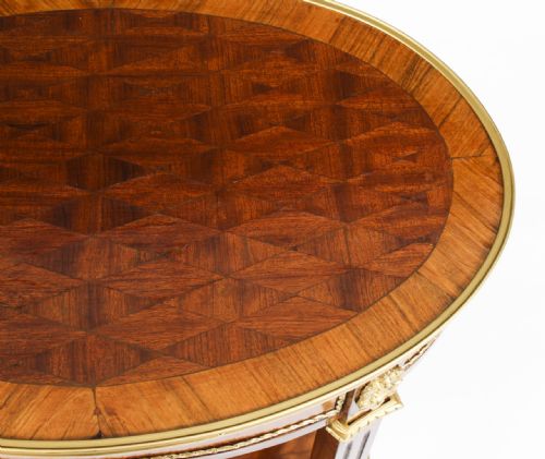 fig 4. Antique French Walnut Parquetry Oval Occasional Side Table 19th C