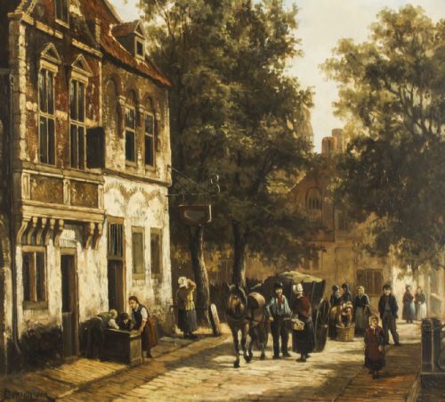 fig 2. Antique Townscape Oil Painting by Louis Dommersen 19th C