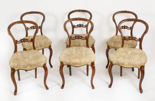 Antique Set of 6 Victorian Walnut Cabriole Dining Chairs 19th C