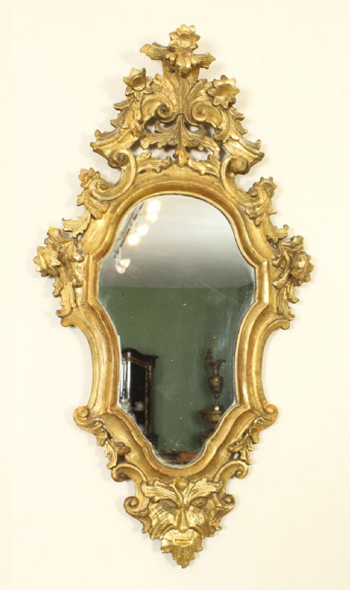 fig 1. Antique Pair Florentine Rococo Giltwood Mirrors 19th Century 77x42cm