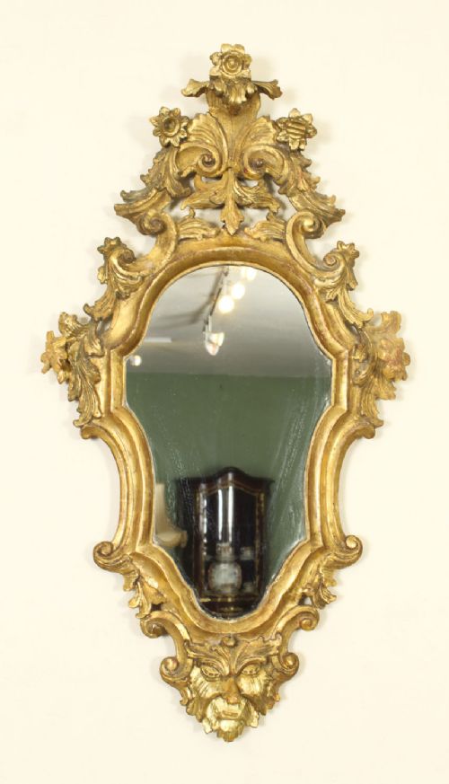 fig 2. Antique Pair Florentine Rococo Giltwood Mirrors 19th Century 77x42cm