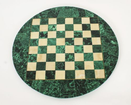 fig 2. Antique Malachite & Carrara Marble Chess Board c.1920 20th C