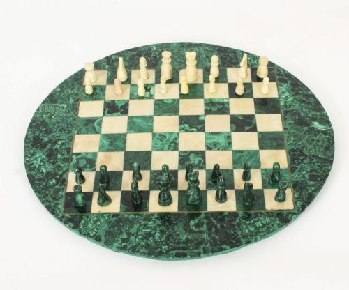 fig 4. Antique Malachite & Carrara Marble Chess Board c.1920 20th C