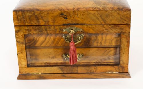 fig 3. Antique Victorian Burr Walnut Table Top Jewellery Collectors Cabinet C1880