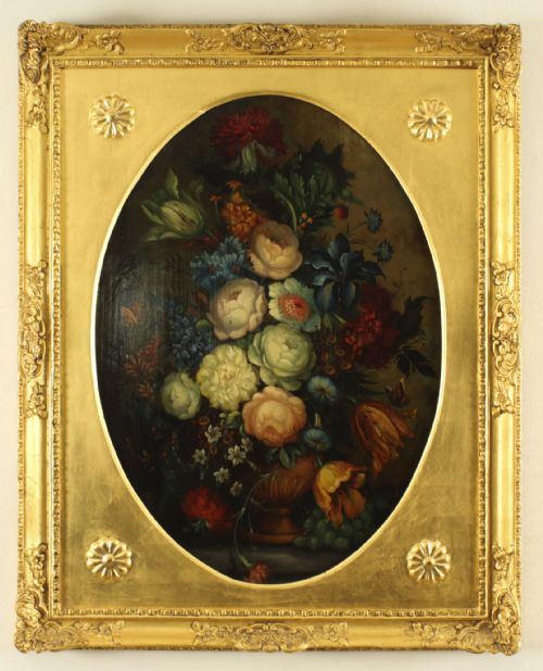 Antique English School Oil on Panel Floral Still Life Painting 19th C