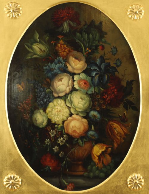 fig 1. Antique English School Oil on Panel Floral Still Life Painting 19th C