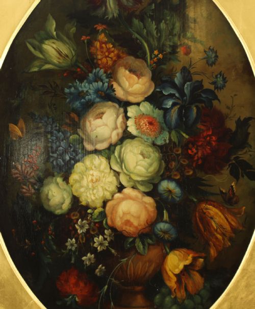 fig 2. Antique English School Oil on Panel Floral Still Life Painting 19th C