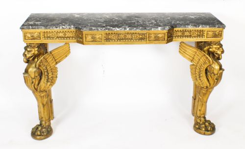 fig 1. Antique French Neo-Classical Gilded & Marble Top Console Table C1820 19th C
