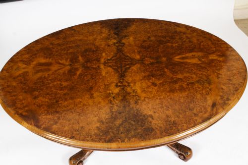 fig 3. Antique Burr Walnut Oval Coffee Table Circa 1860 19th Century