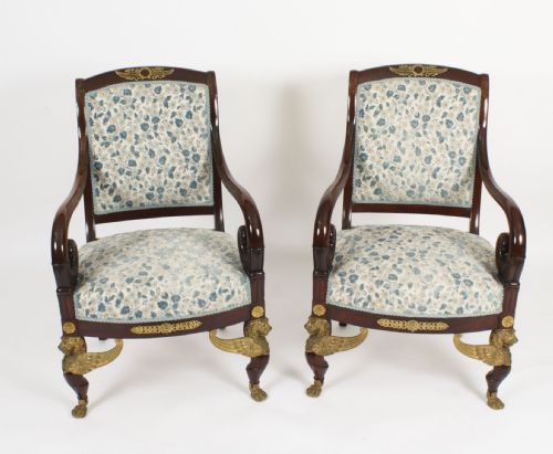 fig 1. Antique Set 4 Ormolu Mounted Armchairs Empire Revival C1870 19th C