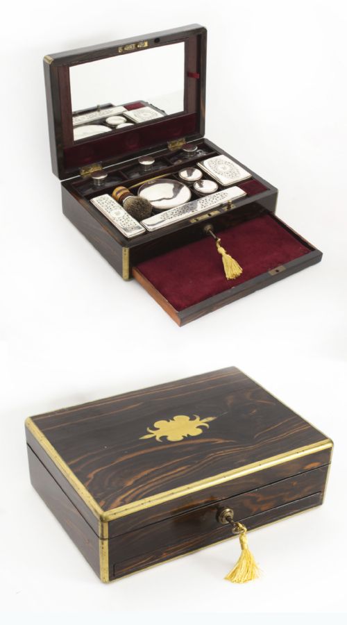 Antique Victorian Coromandel Gentleman's Travelling Vanity Case 19th C