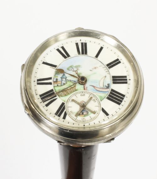 fig 2. Antique Silver & Ebonised Watch Opera Walking Stick Thomas Peter Hewit 19th C