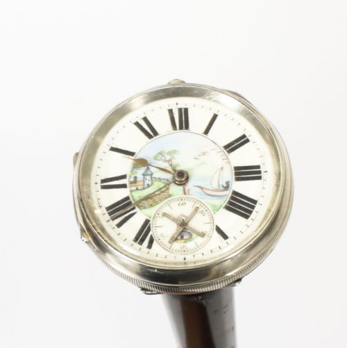fig 3. Antique Silver & Ebonised Watch Opera Walking Stick Thomas Peter Hewit 19th C