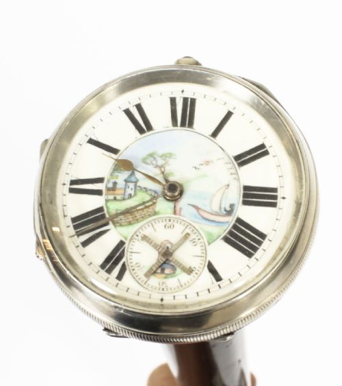 fig 4. Antique Silver & Ebonised Watch Opera Walking Stick Thomas Peter Hewit 19th C