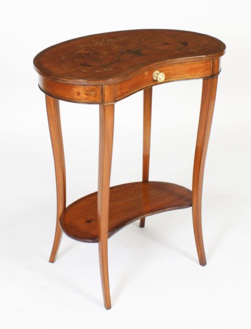 Antique English Marquetry Kidney Shaped Occasionally Tables 19th C