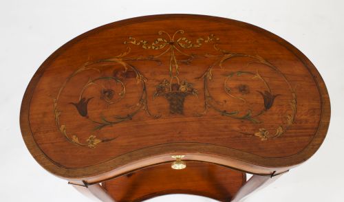 fig 1. Antique English Marquetry Kidney Shaped Occasionally Tables 19th C