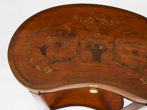 fig 3. Antique English Marquetry Kidney Shaped Occasionally Tables 19th C