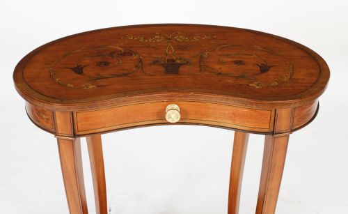 fig 4. Antique English Marquetry Kidney Shaped Occasionally Tables 19th C