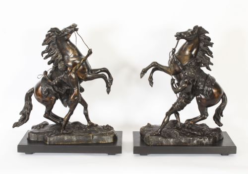 Antique Pair of French Grand Tour Bronze Marly Horses Sculptures 19th C
