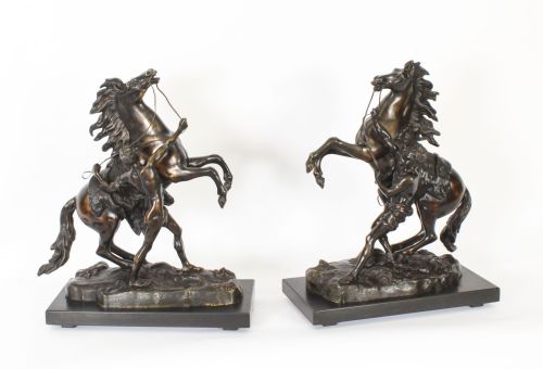 fig 1. Antique Pair of French Grand Tour Bronze Marly Horses Sculptures 19th C
