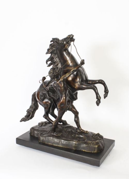 fig 3. Antique Pair of French Grand Tour Bronze Marly Horses Sculptures 19th C
