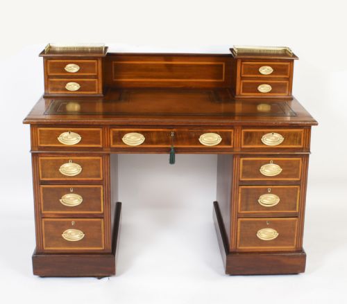 ANTIQUE VICTORIAN INLAID MAHOGANY PEDESTAL DESK 19TH C - ADDITIONAL PHOTO 1