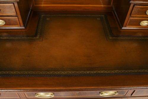 ANTIQUE VICTORIAN INLAID MAHOGANY PEDESTAL DESK 19TH C - ADDITIONAL PHOTO 3