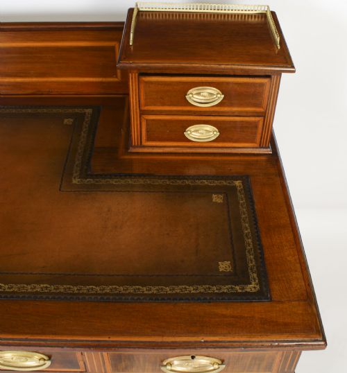 ANTIQUE VICTORIAN INLAID MAHOGANY PEDESTAL DESK 19TH C - ADDITIONAL PHOTO 4