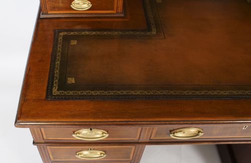 ANTIQUE VICTORIAN INLAID MAHOGANY PEDESTAL DESK 19TH C - ADDITIONAL PHOTO 8