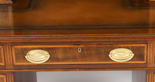 ANTIQUE VICTORIAN INLAID MAHOGANY PEDESTAL DESK 19TH C - ADDITIONAL PHOTO 9