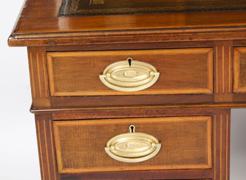 ANTIQUE VICTORIAN INLAID MAHOGANY PEDESTAL DESK 19TH C - ADDITIONAL PHOTO 10