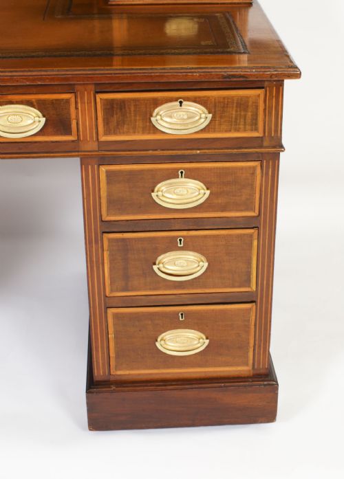 ANTIQUE VICTORIAN INLAID MAHOGANY PEDESTAL DESK 19TH C - ADDITIONAL PHOTO 11