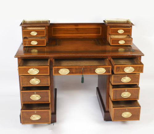 ANTIQUE VICTORIAN INLAID MAHOGANY PEDESTAL DESK 19TH C - ADDITIONAL PHOTO 13